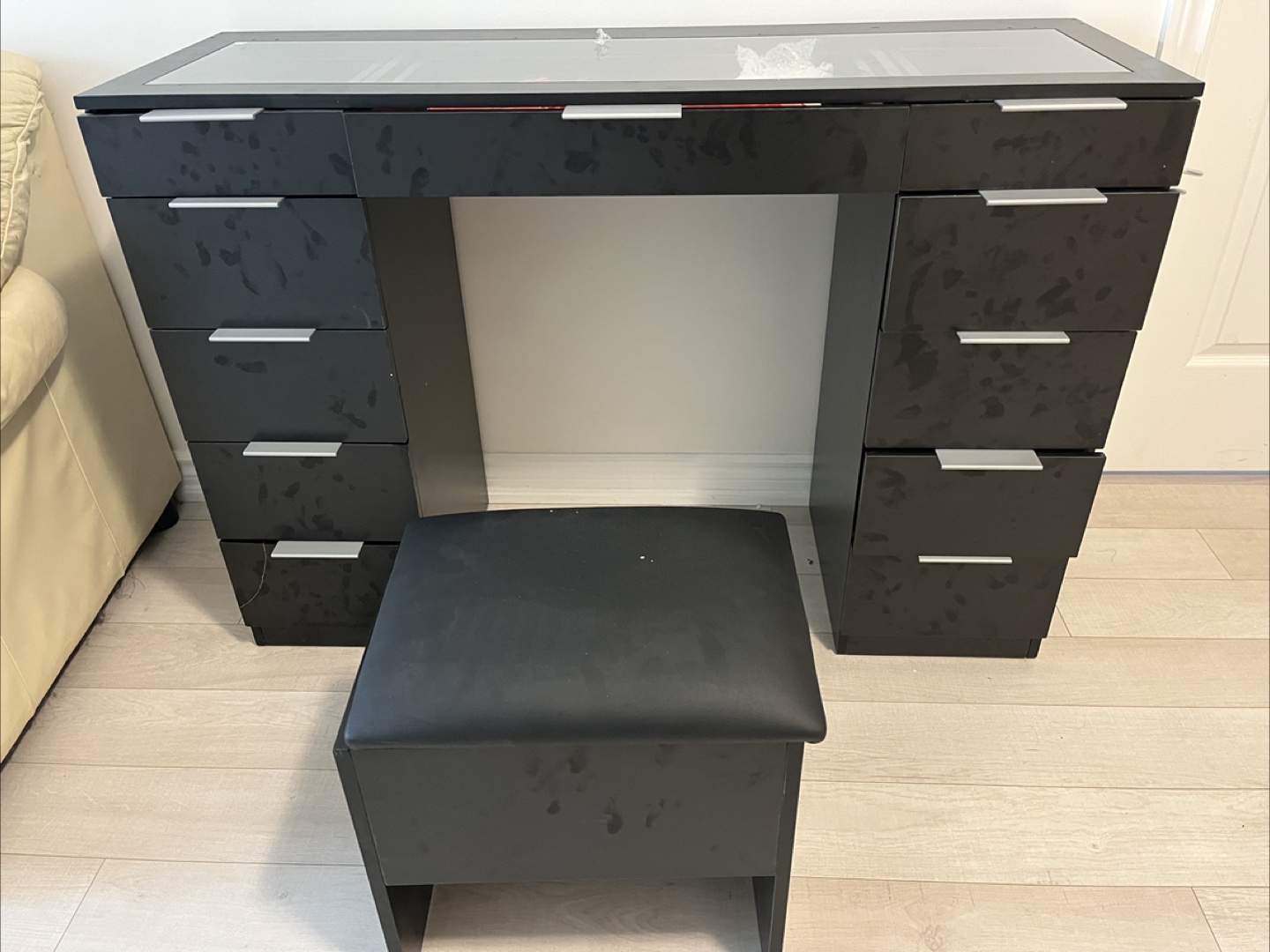 Black Vanity Table with Stool - photo 2