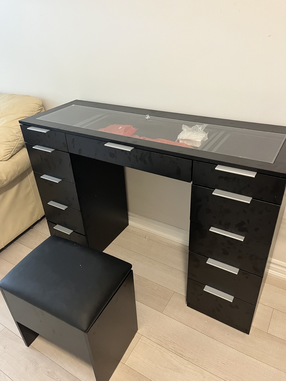 Black Vanity Table with Stool