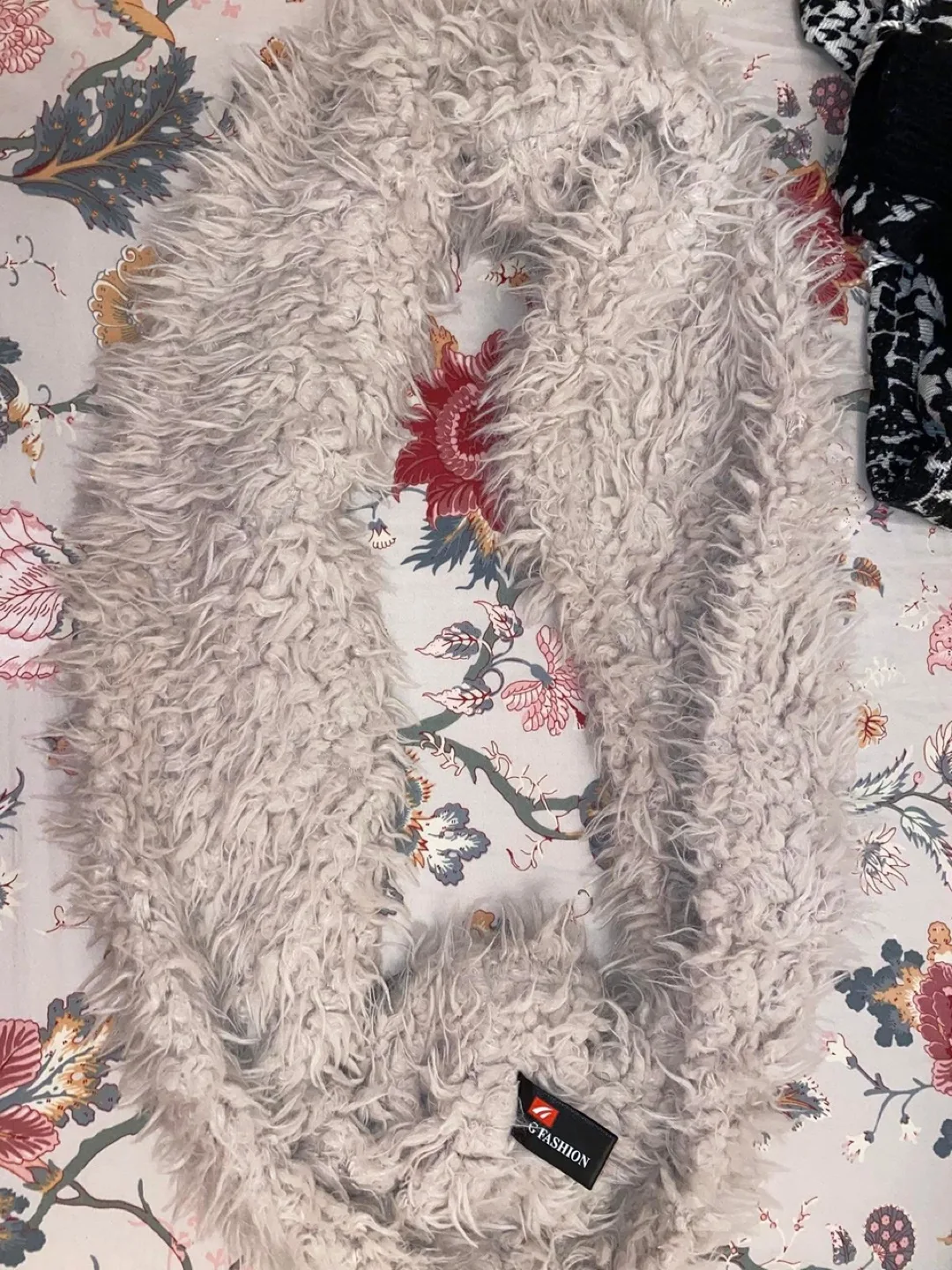 White Faux Fur Scarf and patterned scarf thumbnail