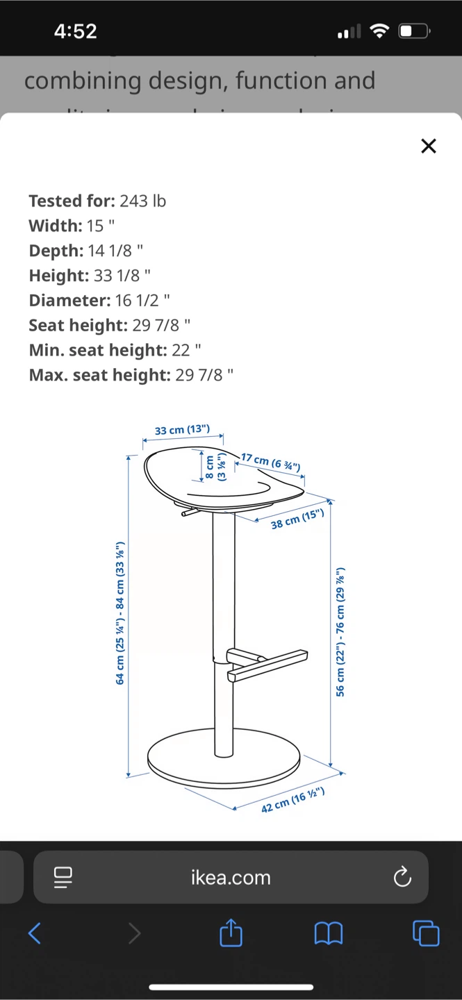 IKEA Franklin Bar Stool - Adjustable Height, White/Silver - photo 5