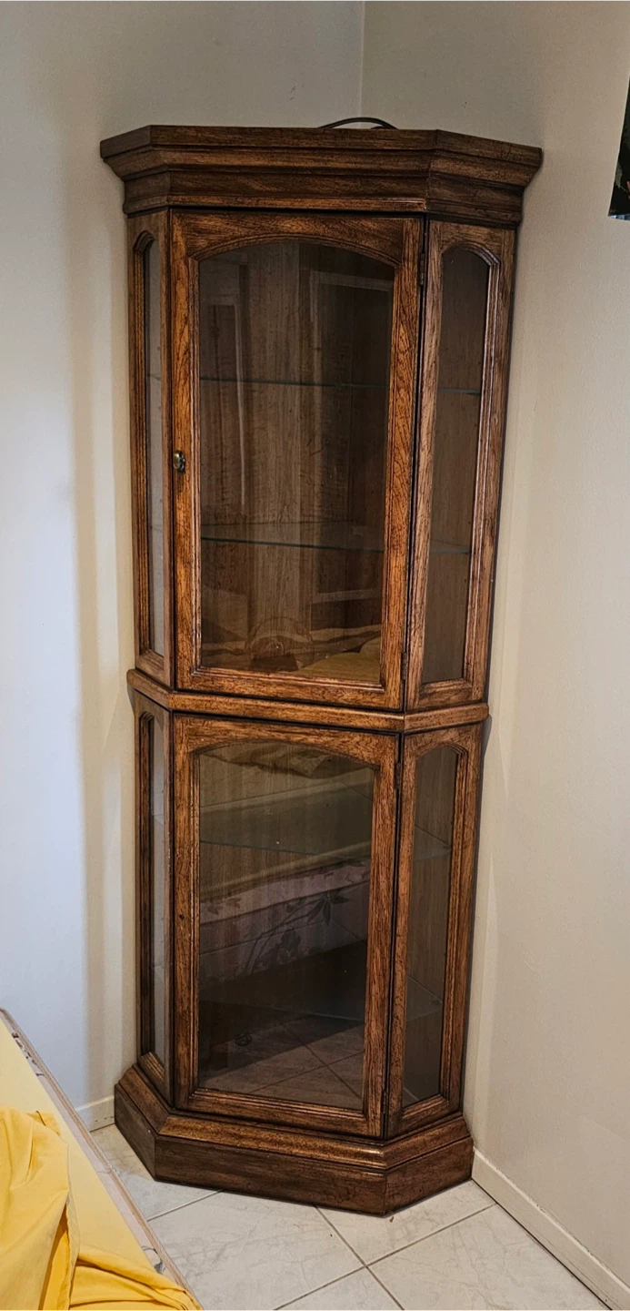 Corner Curio Cabinet - Wood & Glass