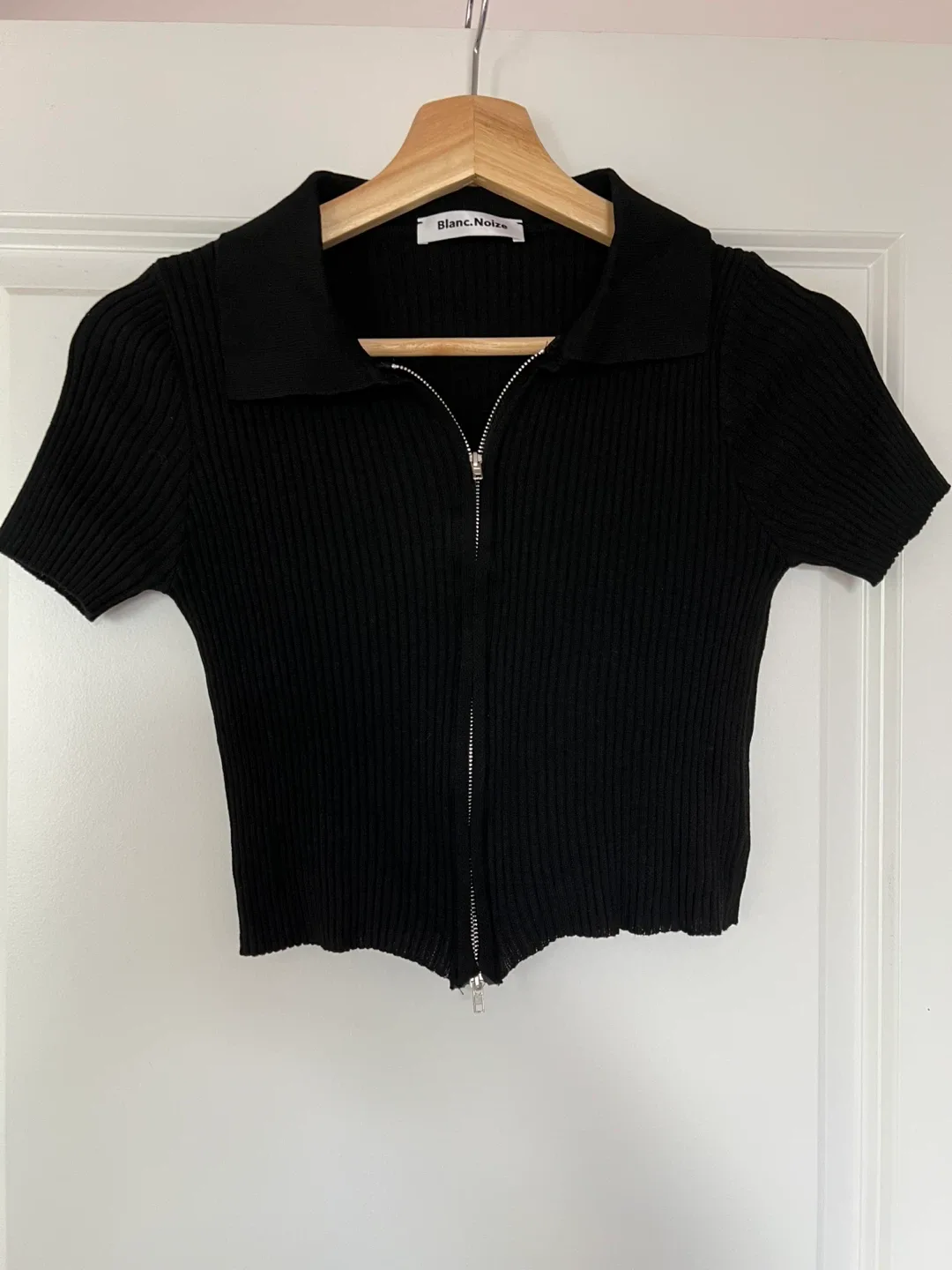 Black Ribbed Zip-Up Top thumbnail