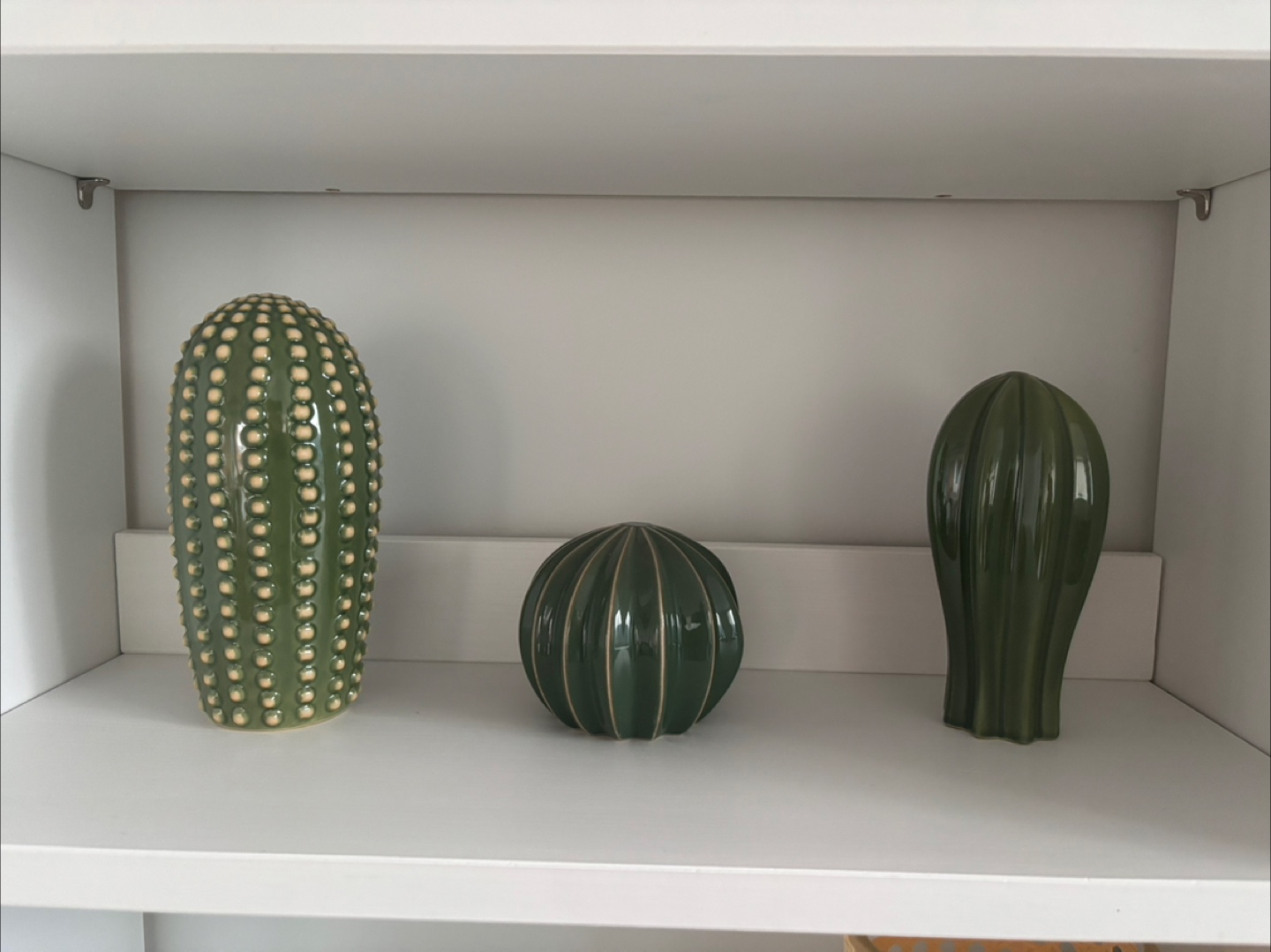 Green Glass Vase, Bowl and decorative cacti