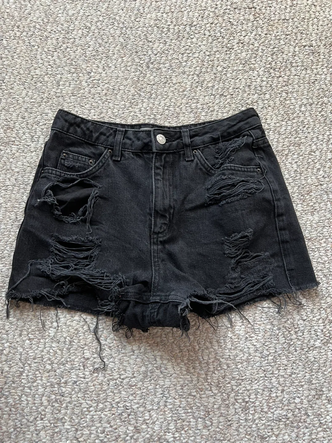 Topshop Moto Mom Black Denim Shorts - Size 8 thumbnail