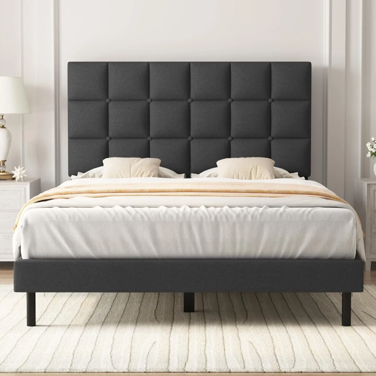 Double bed frame with upholstered headboard/platform - Brand New thumbnail