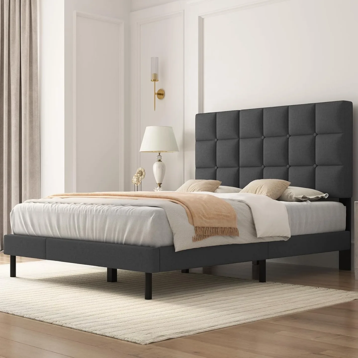 Double bed frame with upholstered headboard/platform - Brand New image indicator(2)