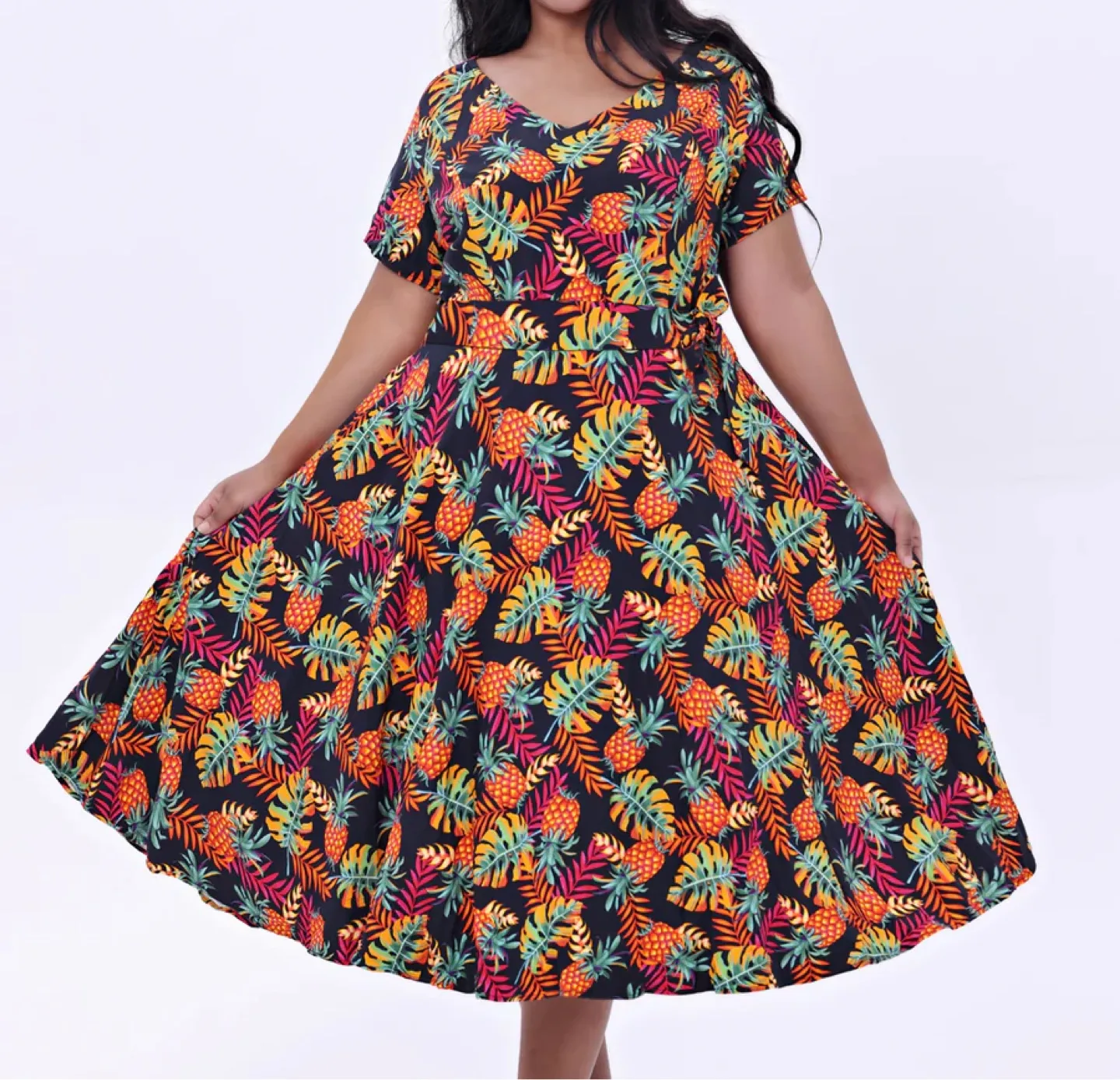 Miss Lulo 1XL Pineapple Print Dress