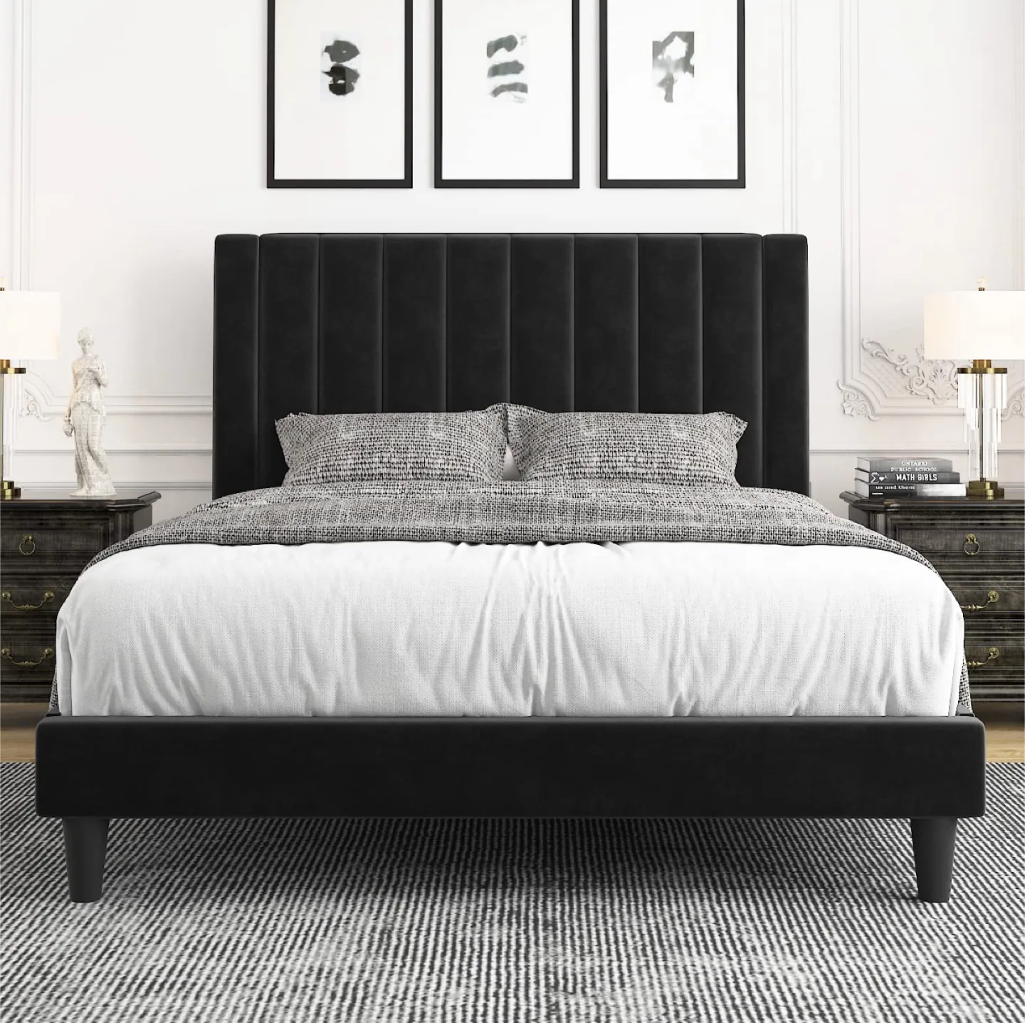 Allewie Full Black Velvet Bed Frame thumbnail