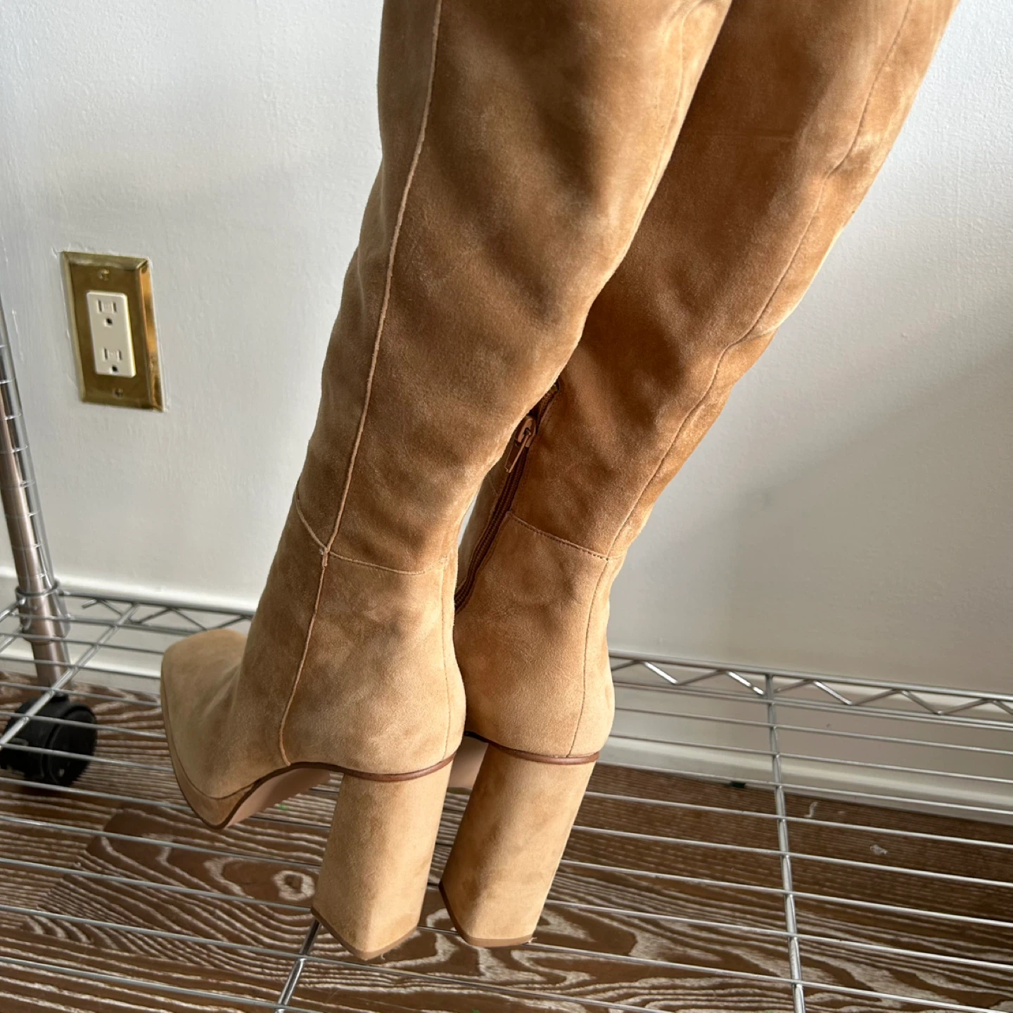 Beige Suede Knee High Platform Boots - photo 3