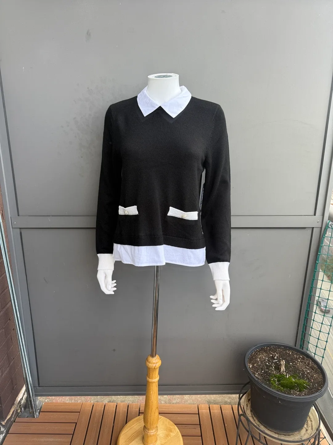Black Sweater with White Collar Detail thumbnail