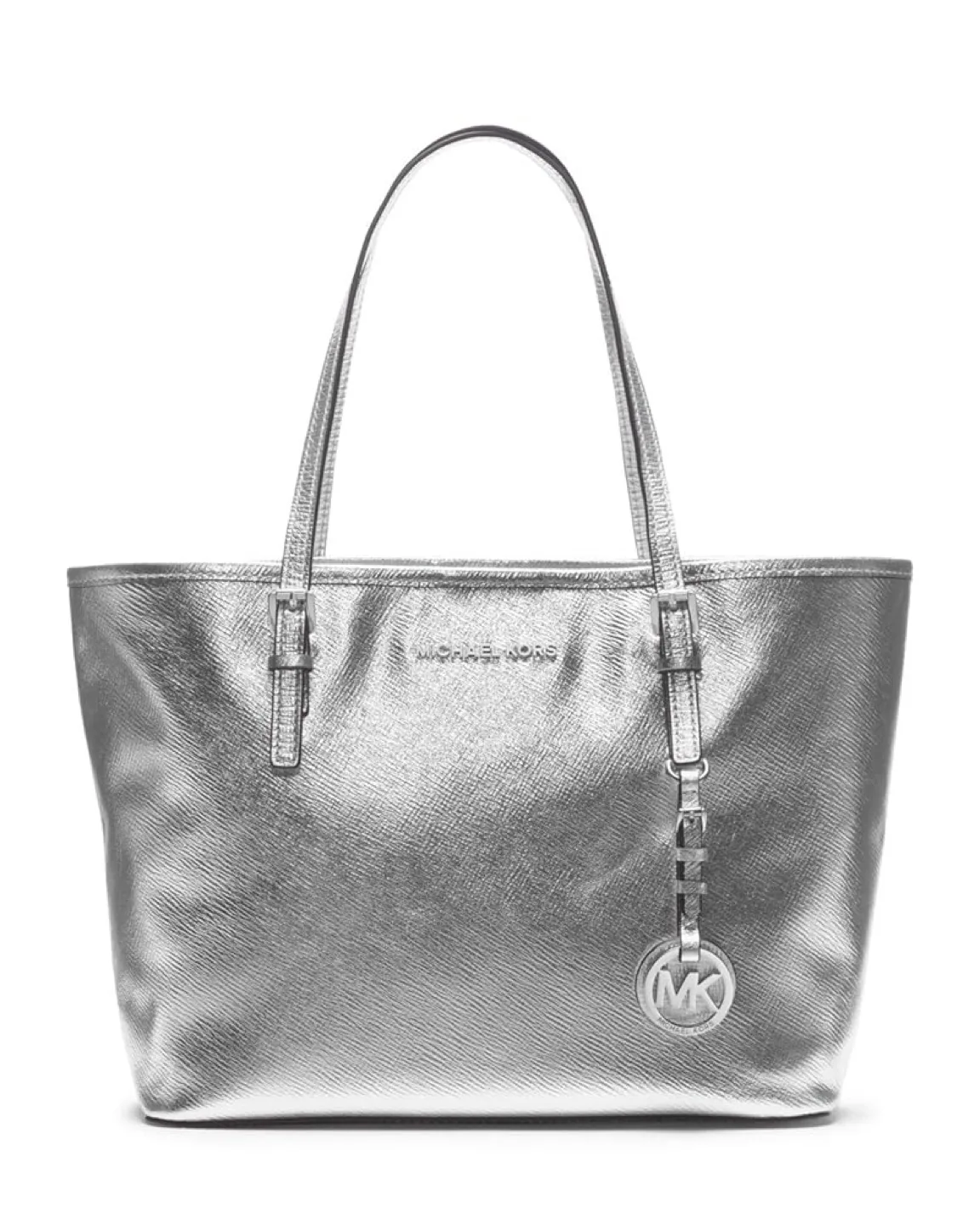 RARE NWOT Michael Kors Shoulder Tote Bag Purse (Silver, Leather) thumbnail