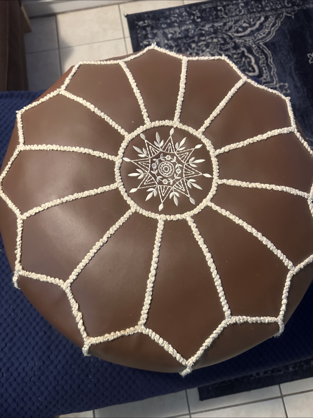 Brown Leather Moroccan Pouf Ottoman - photo 2