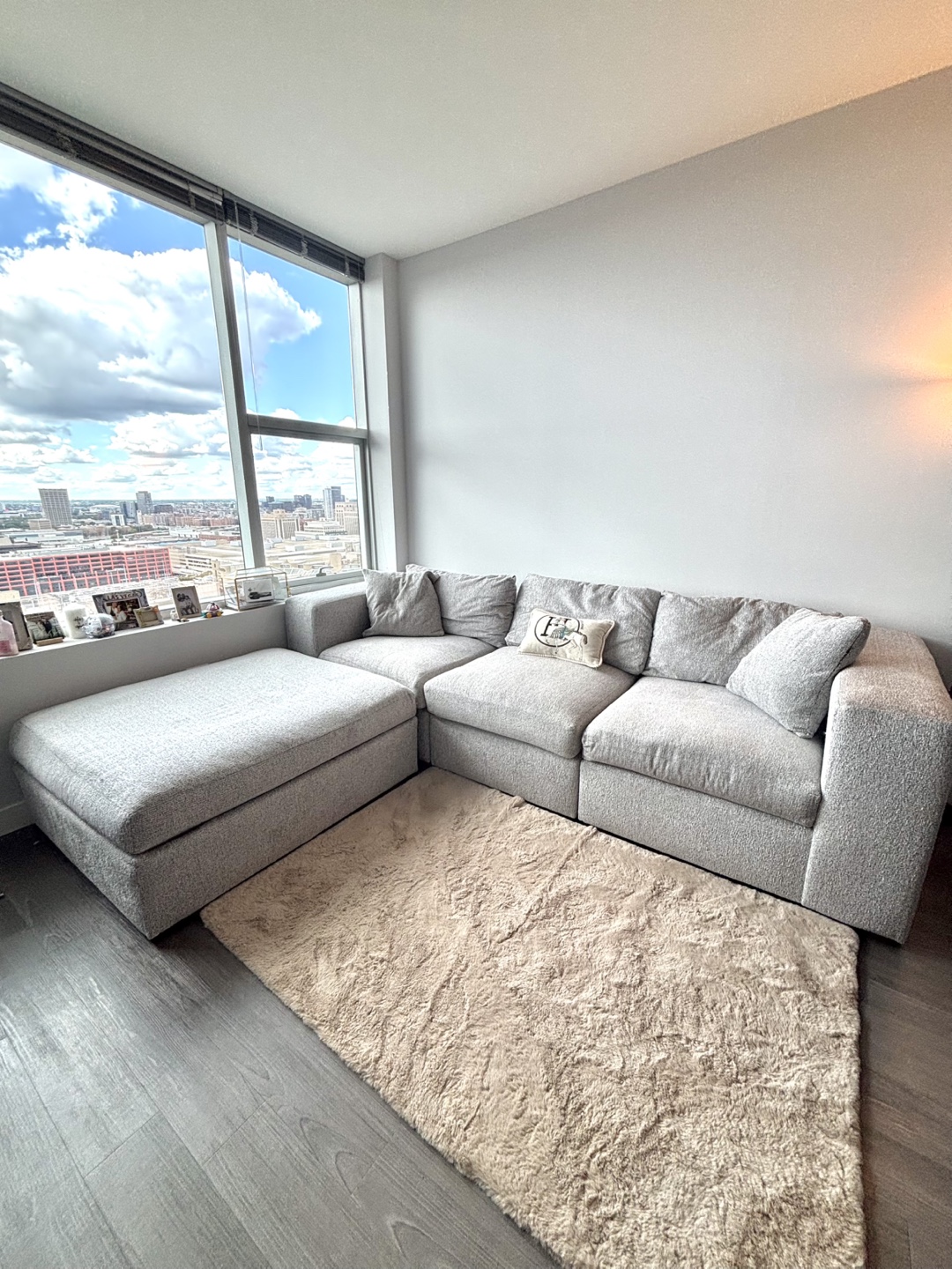 Gray 3-Piece Sectional Sofa and Ottoman