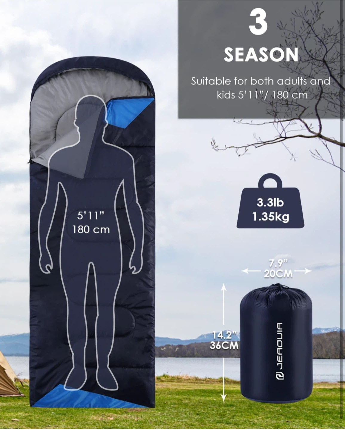 Jearouia 3-Season Sleeping Bag - Navy Blue - photo 2