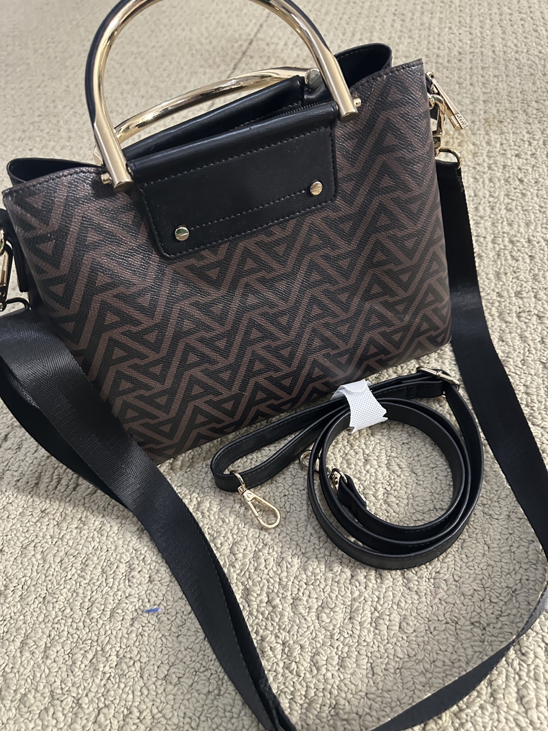 Stylish Patterned Handbag with Gold Handle