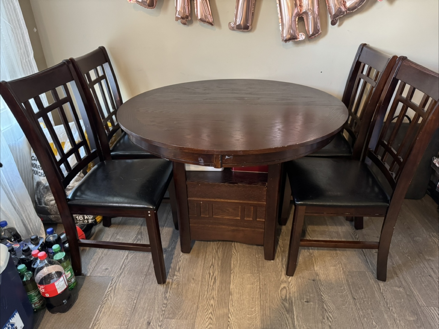 Round Dining Table with 4 Chairs - Dark Brown