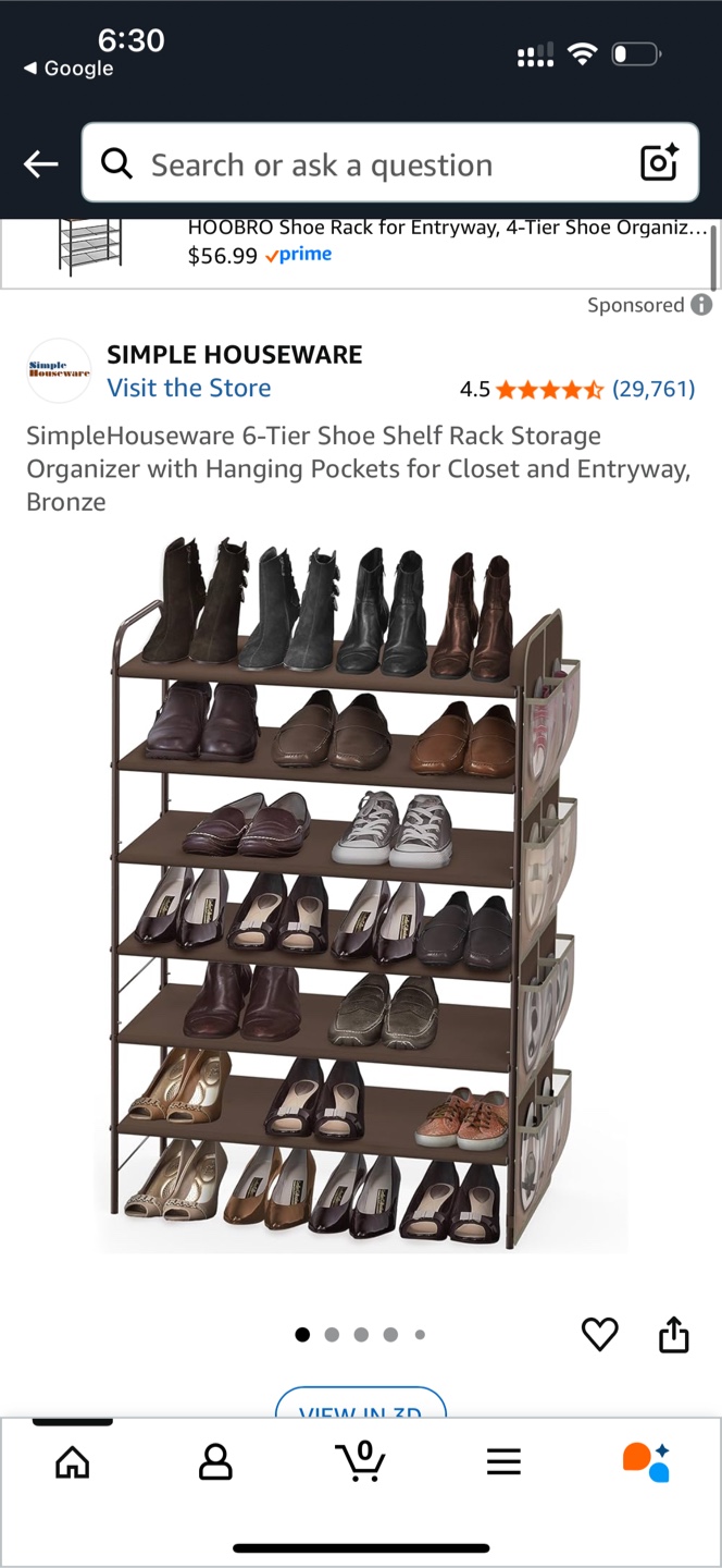 6-Tier Shoe Shelf Rack Storage Organizer with Hanging Pockets