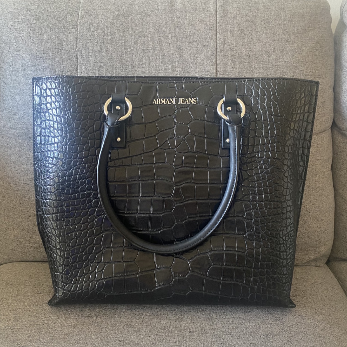Armani Jeans Black Faux Croc Tote Bag