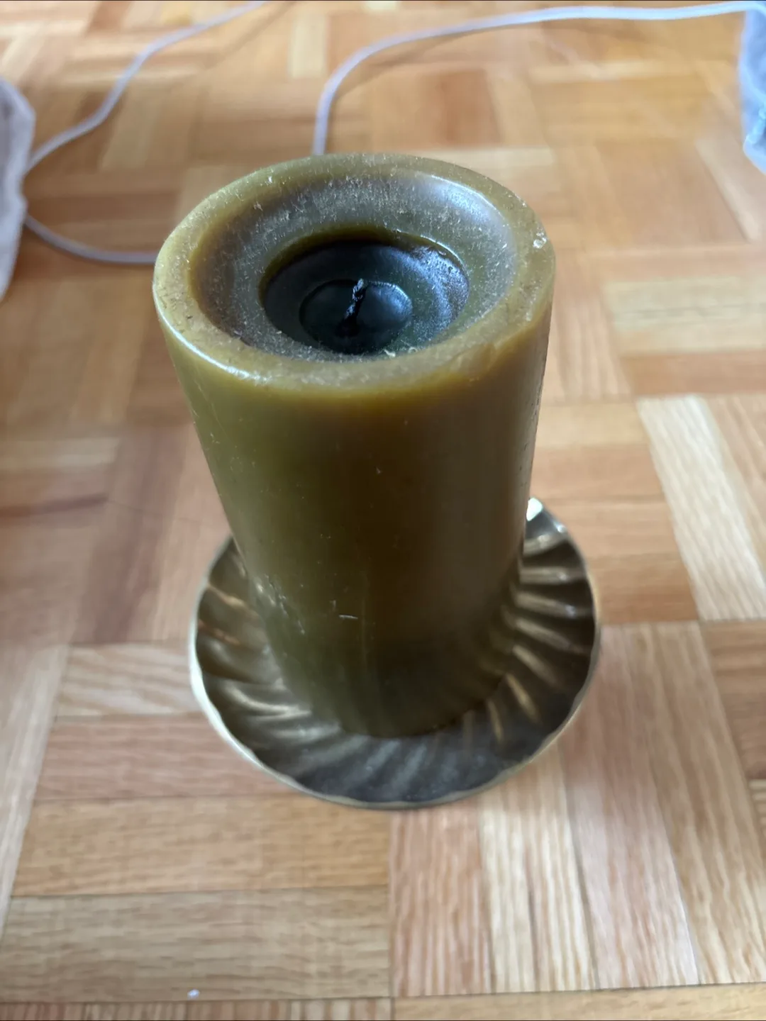Used Green Candle with Holder thumbnail