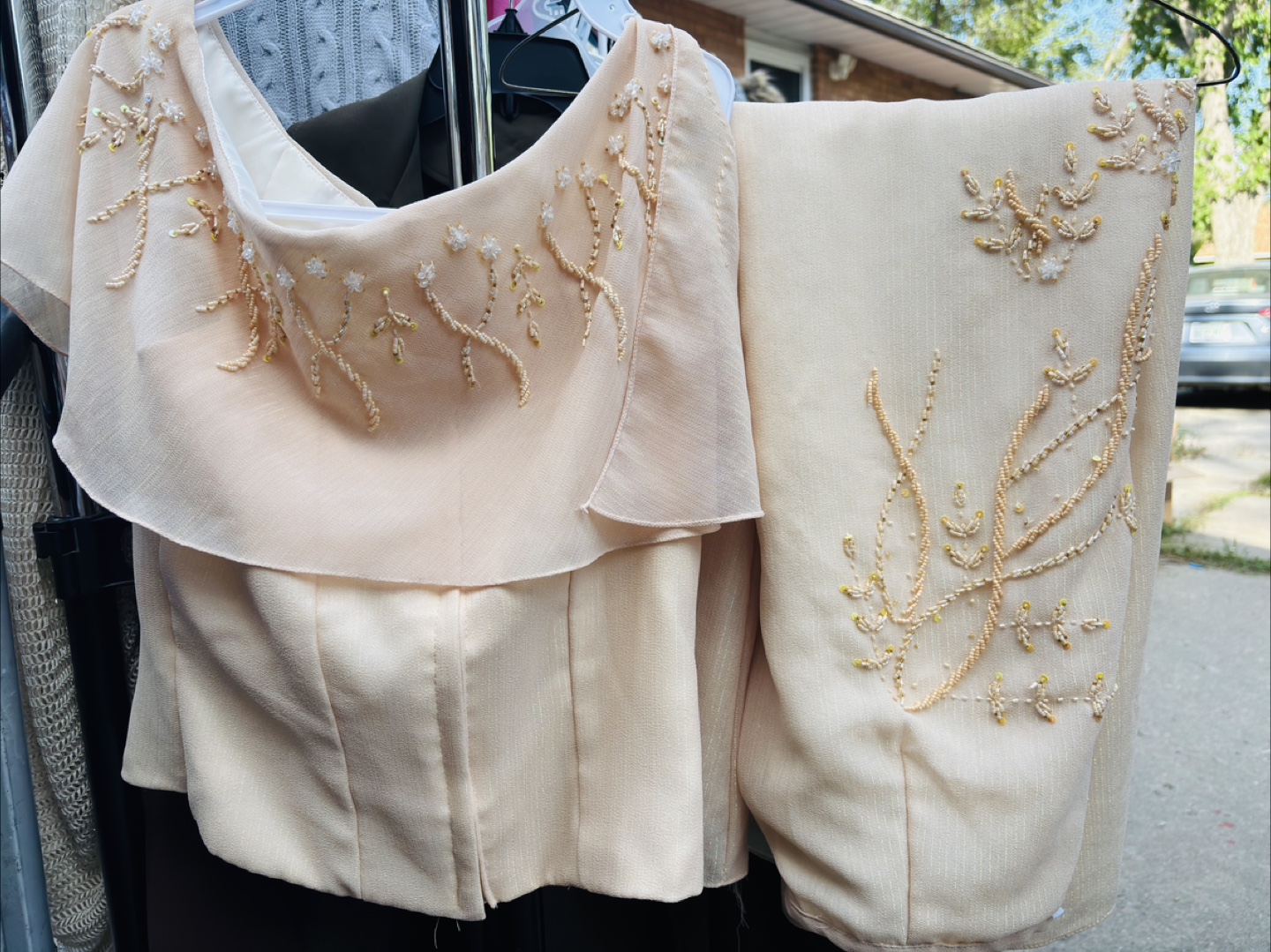 Beige Embroidered Dress - Size Small