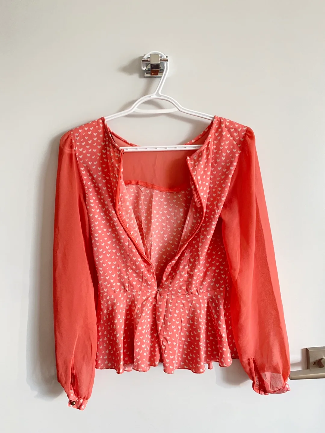 Y2K Little Hearts Peach Peplum Sweetheart Neckline Top image indicator(6)