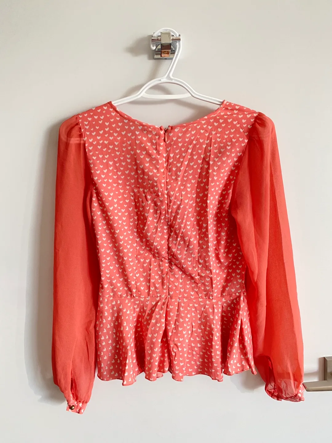 Y2K Little Hearts Peach Peplum Sweetheart Neckline Top image indicator(5)