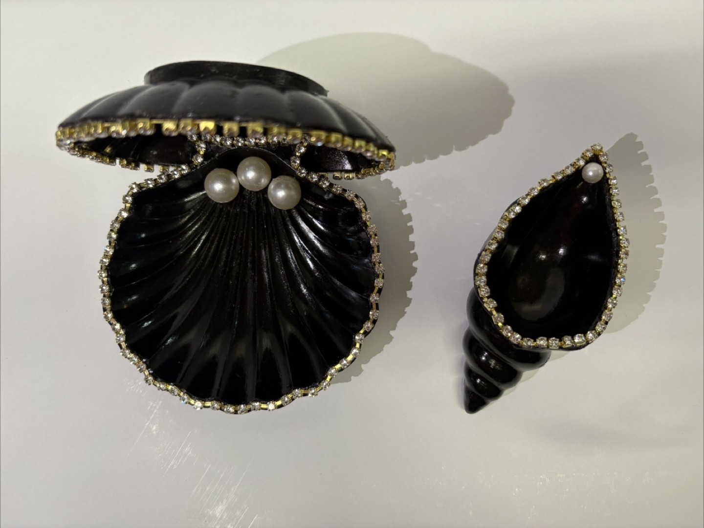 handmade black seashell trinket set |jewelry holder decor - photo 4