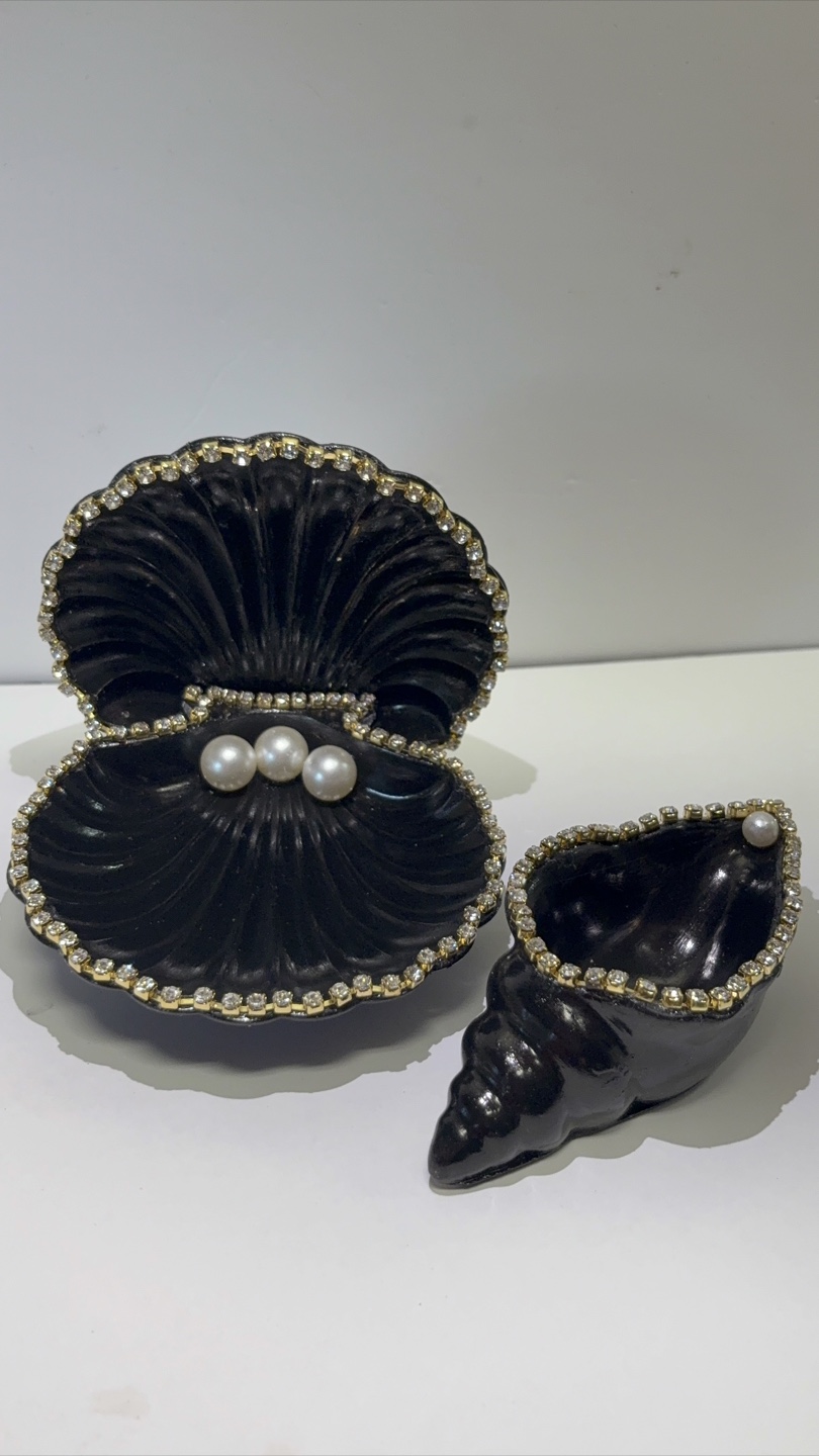handmade black seashell trinket set |jewelry holder decor