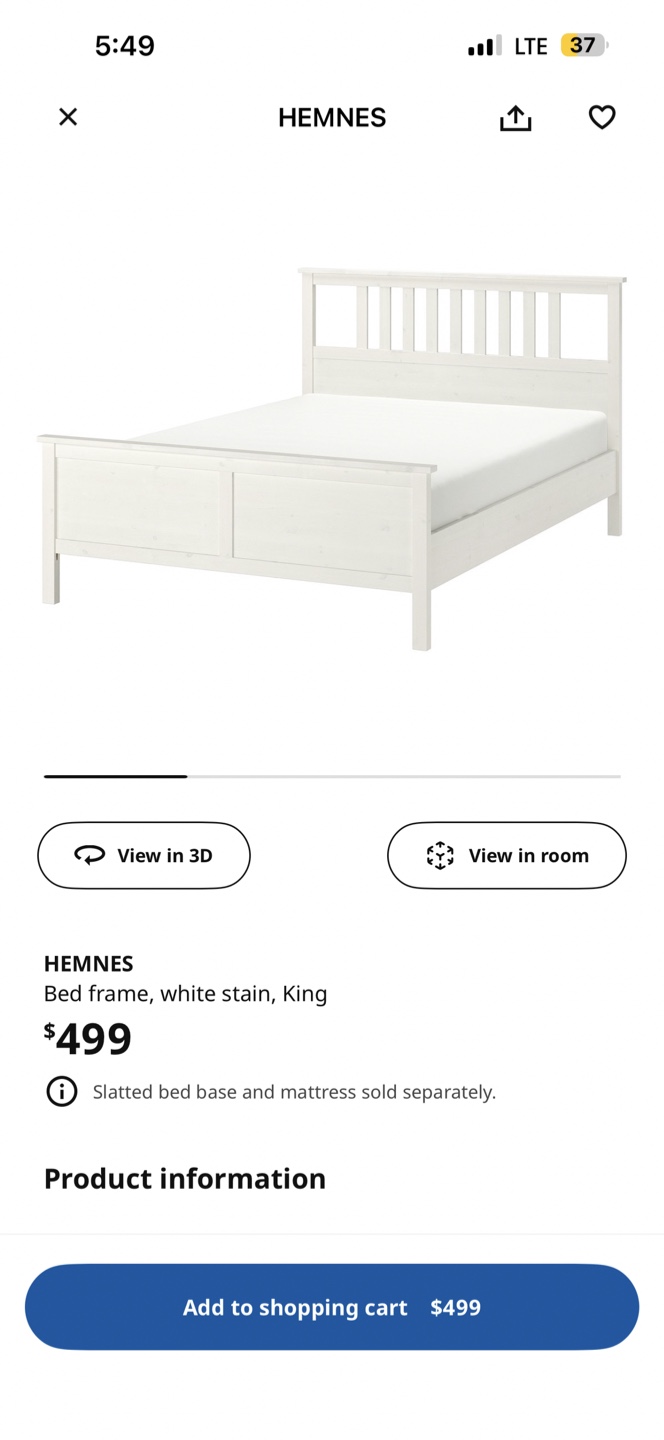 IKEA Hemnes King Bed Frame - White Stain - photo 2