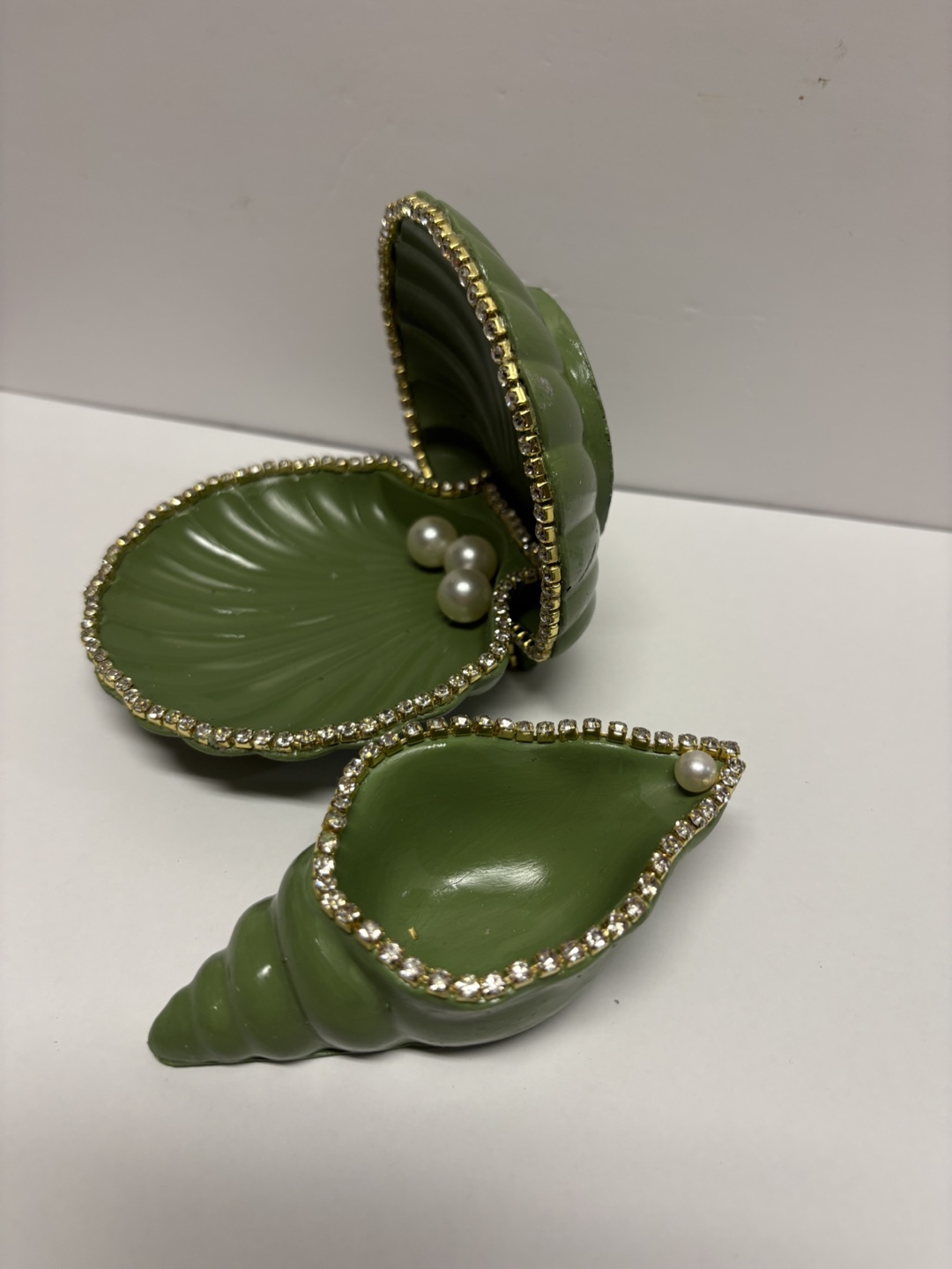 handmade green seashell trinket set |jewelry holder decor - photo 4