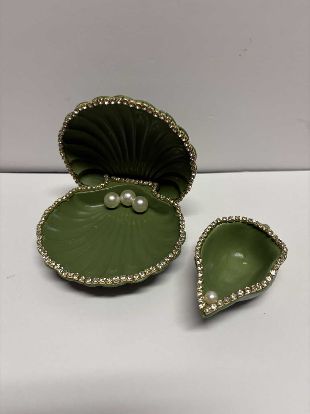 handmade green seashell trinket set |jewelry holder decor - photo 2