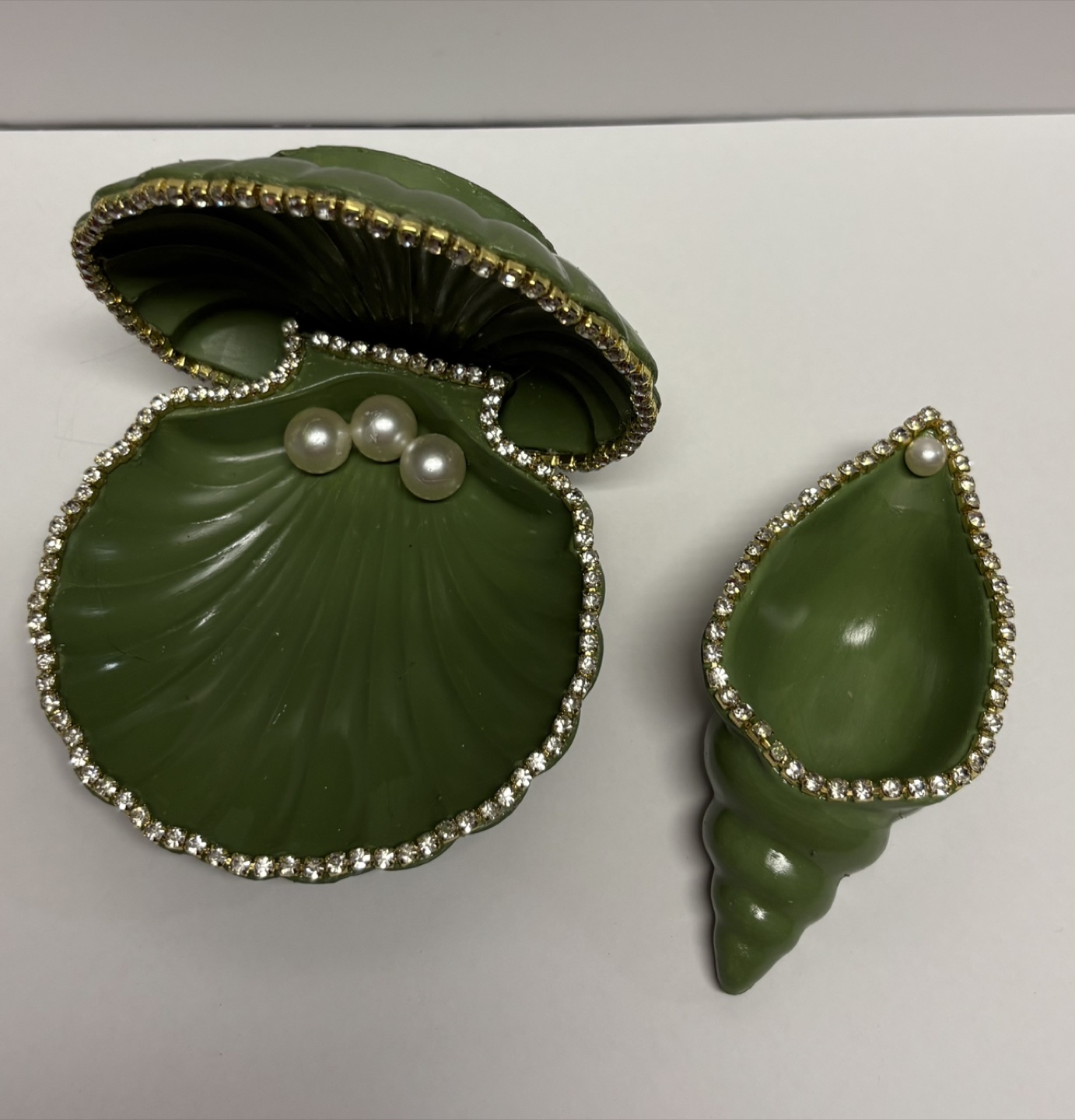 handmade green seashell trinket set |jewelry holder decor - photo 3