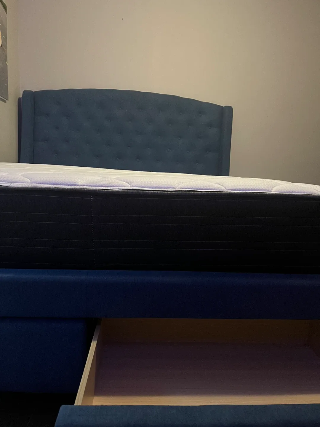 Blue Upholstered Bed Frame with Mattress thumbnail