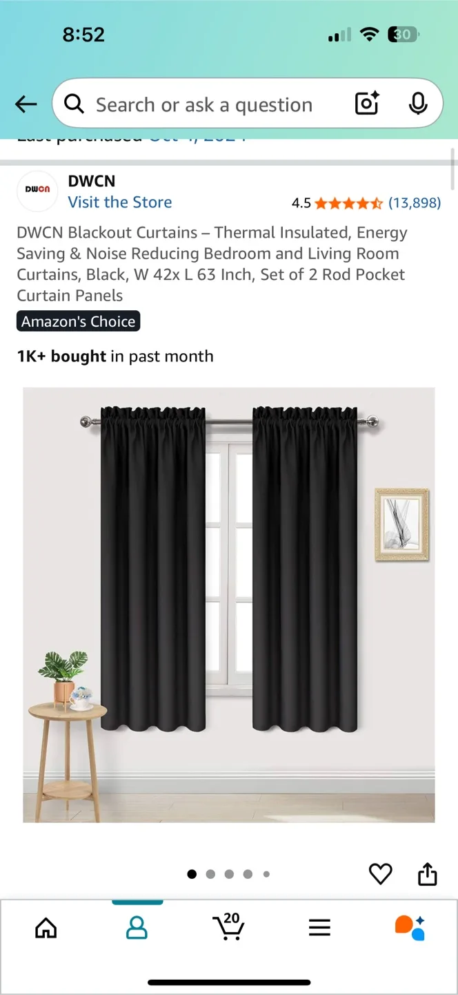DWCN Blackout Curtains - Black, 42x63 Inch (Set of 2) thumbnail