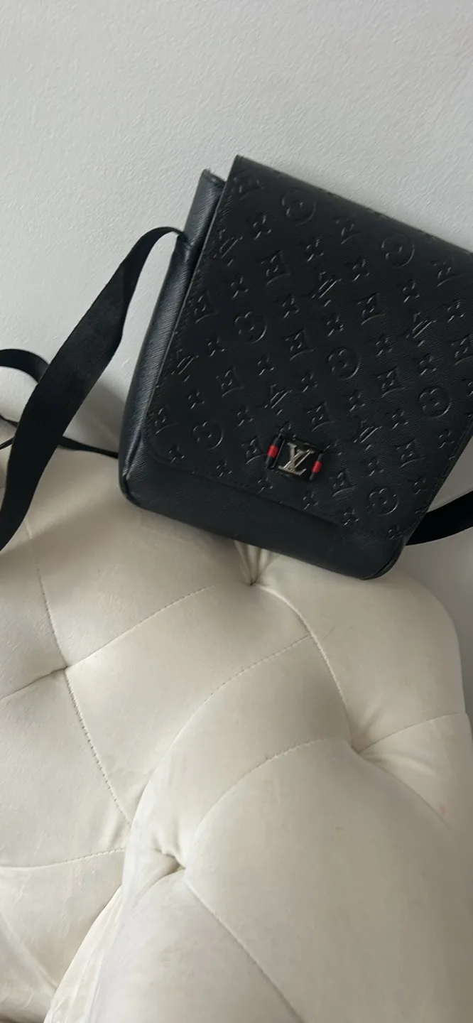 Louis Vuitton Black Embossed Leather Messenger Bag thumbnail