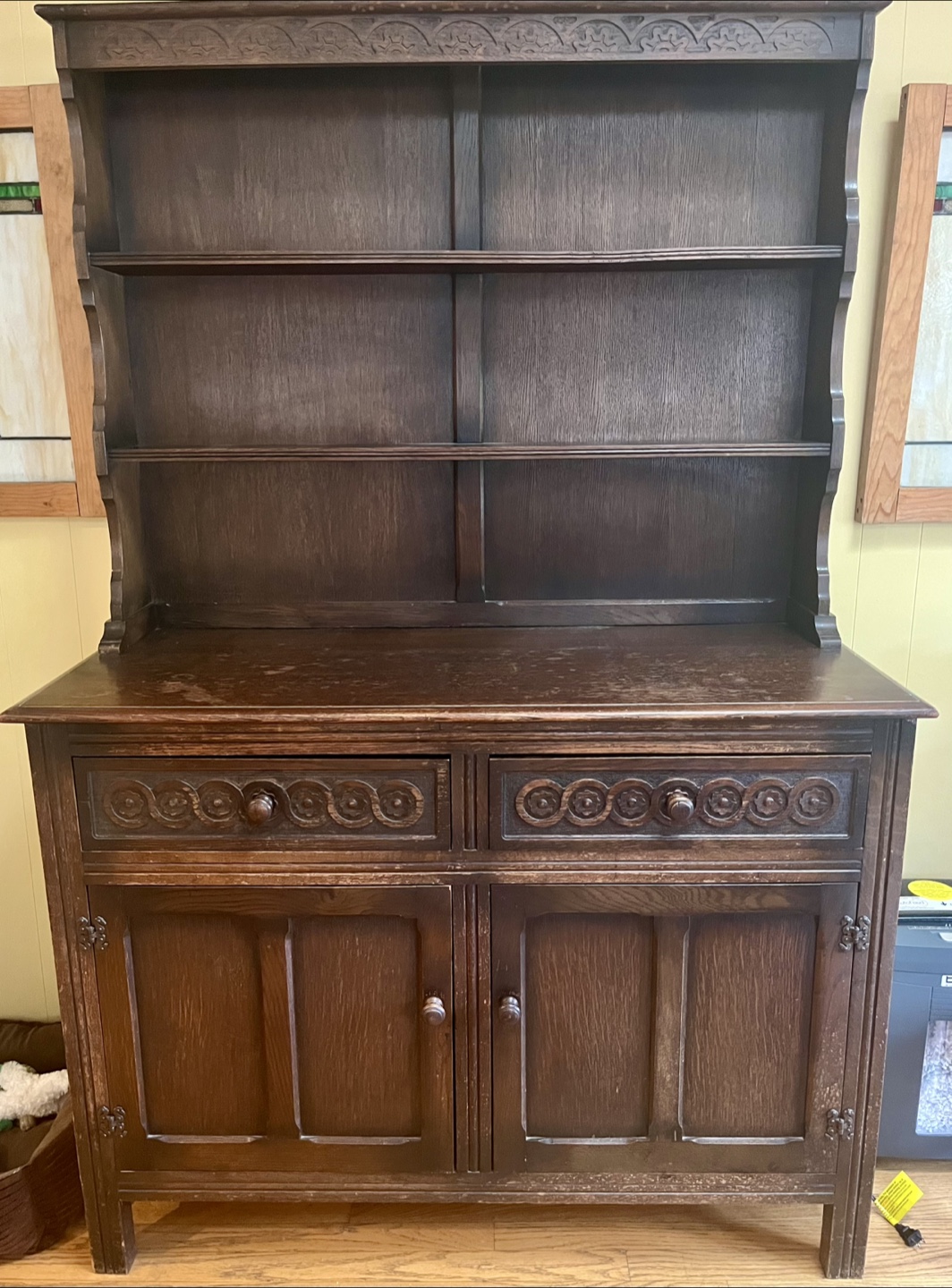 1920’s English Oak 2 piece Hutch
