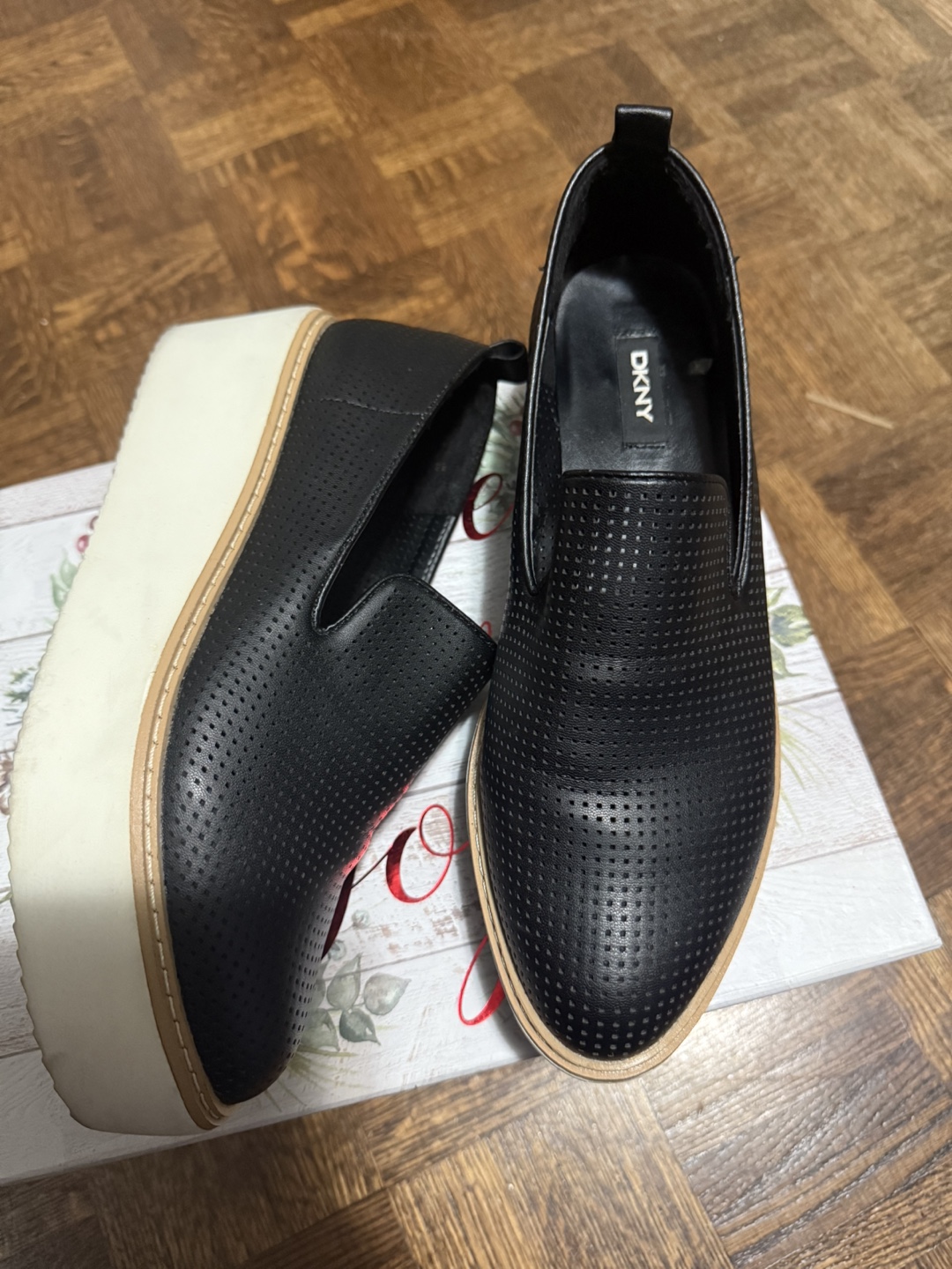 DKNY Black Leather Platform Loafers