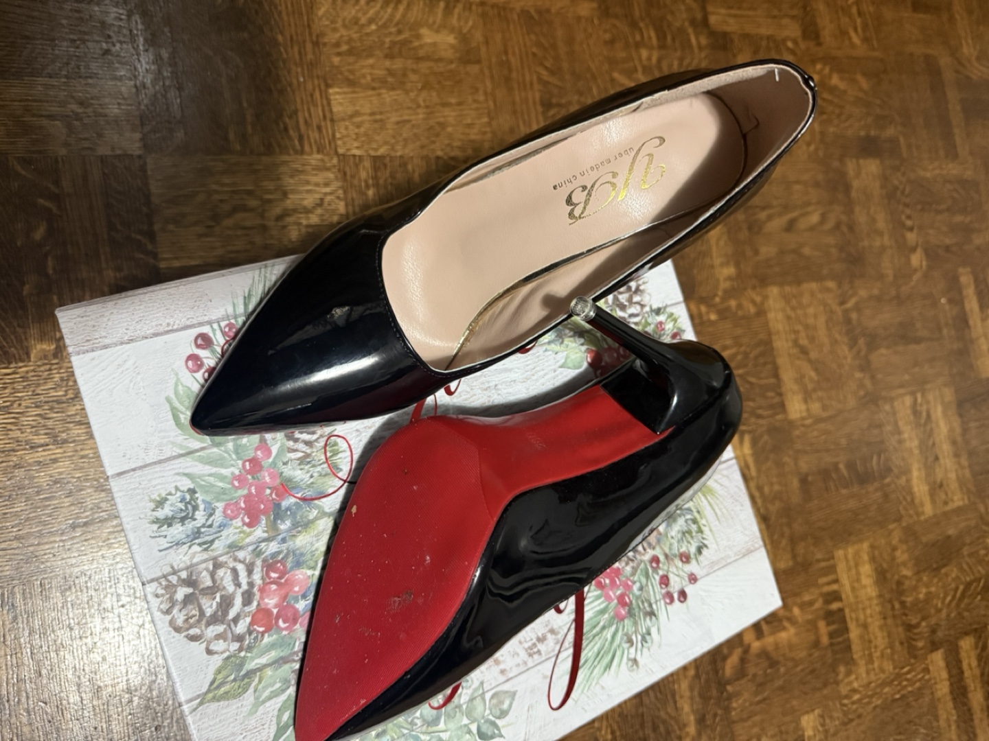 YB Black Patent Leather Pointed Heels - Size 7