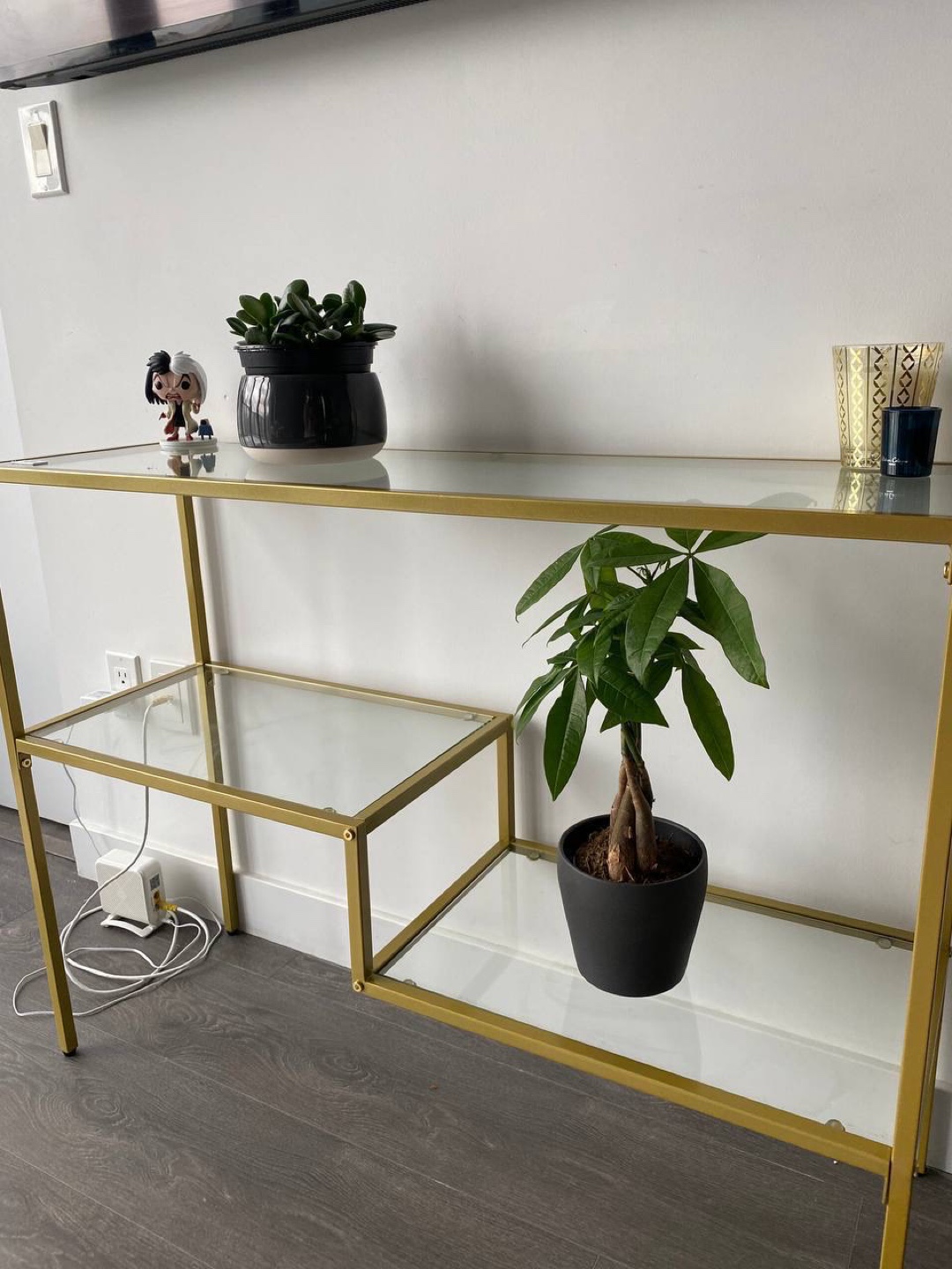 Gold Metal and Glass Console + Tables(3 items)
