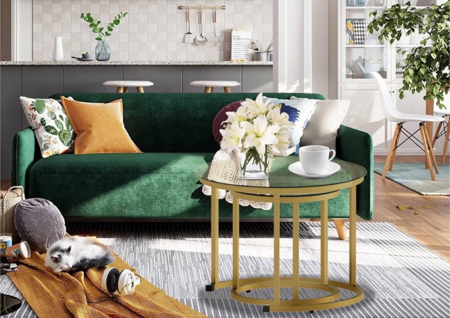 Gold Metal and Glass Console + Tables(3 items) - photo 5
