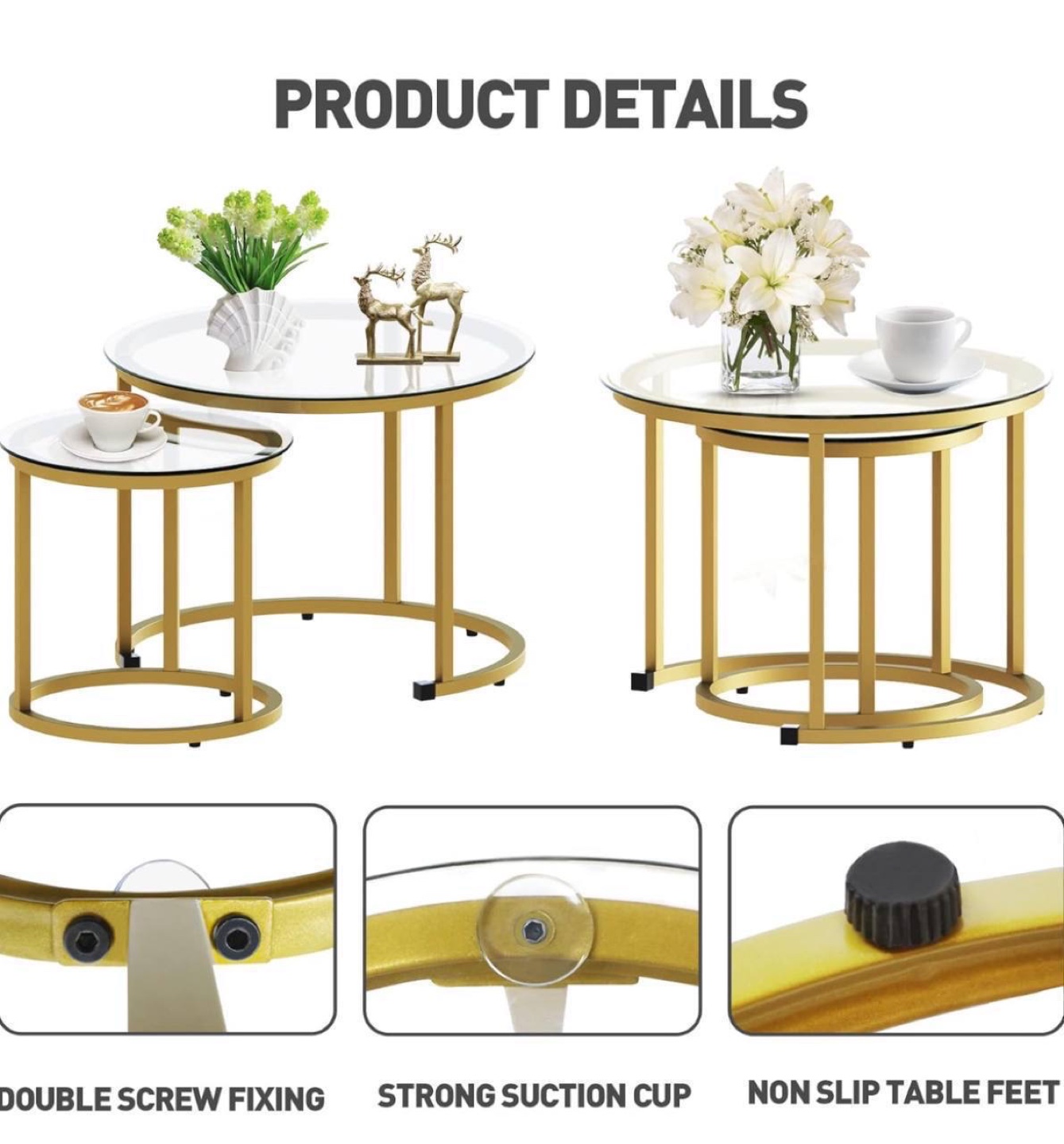 Gold Metal and Glass Console + Tables(3 items) - photo 4