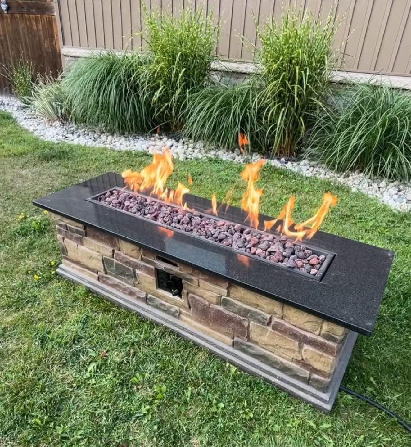 🔥 FOR SALE: Outdoor Propane Large Fire Pit – Black Granite Top 🔥