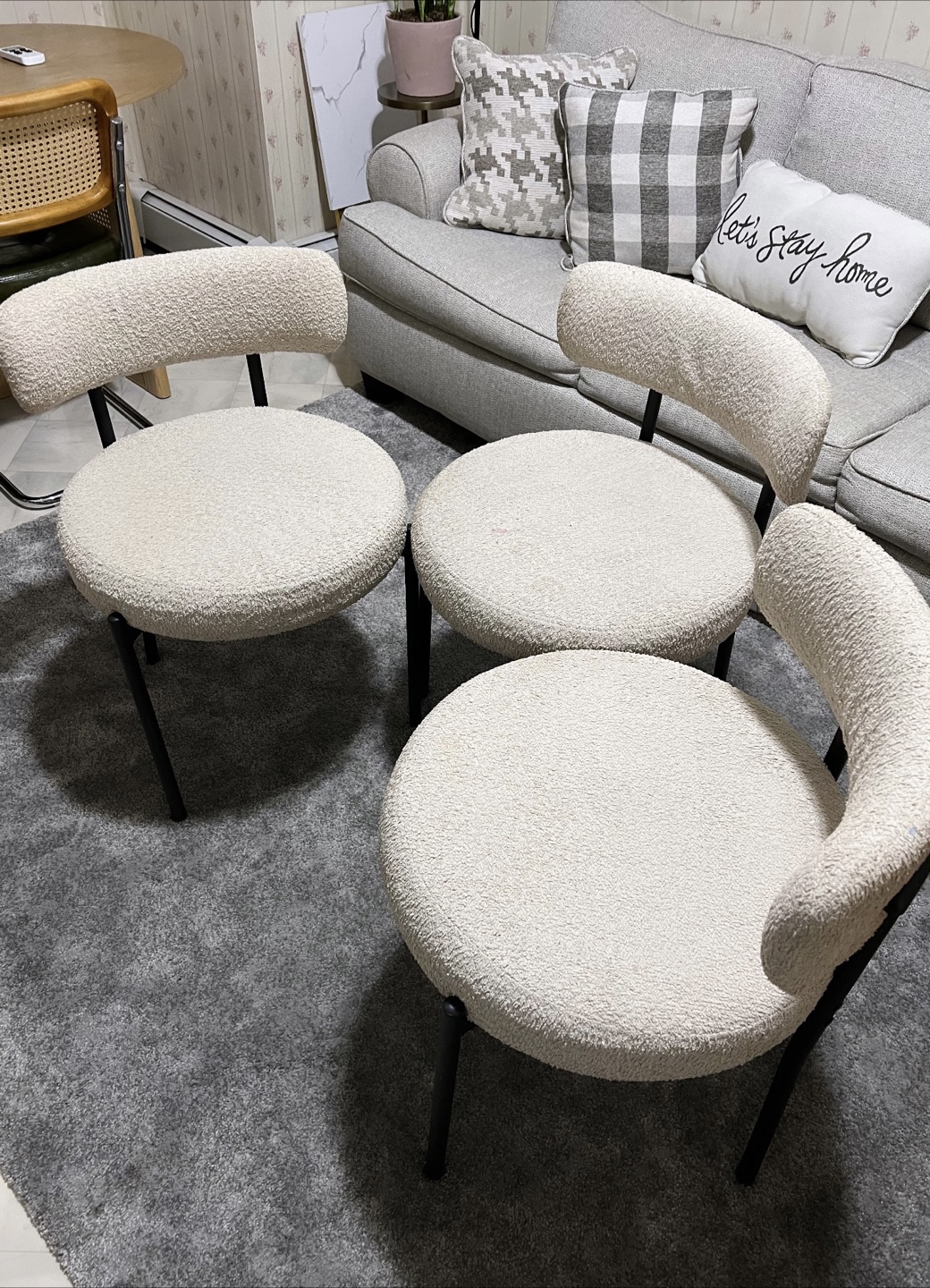 Ivory Boucle Dining Chairs (Set of 3)