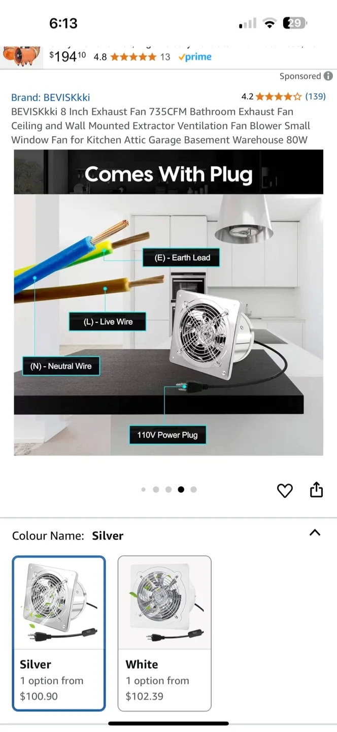 BEVISKkki 8 Inch Exhaust Fan - Silver thumbnail