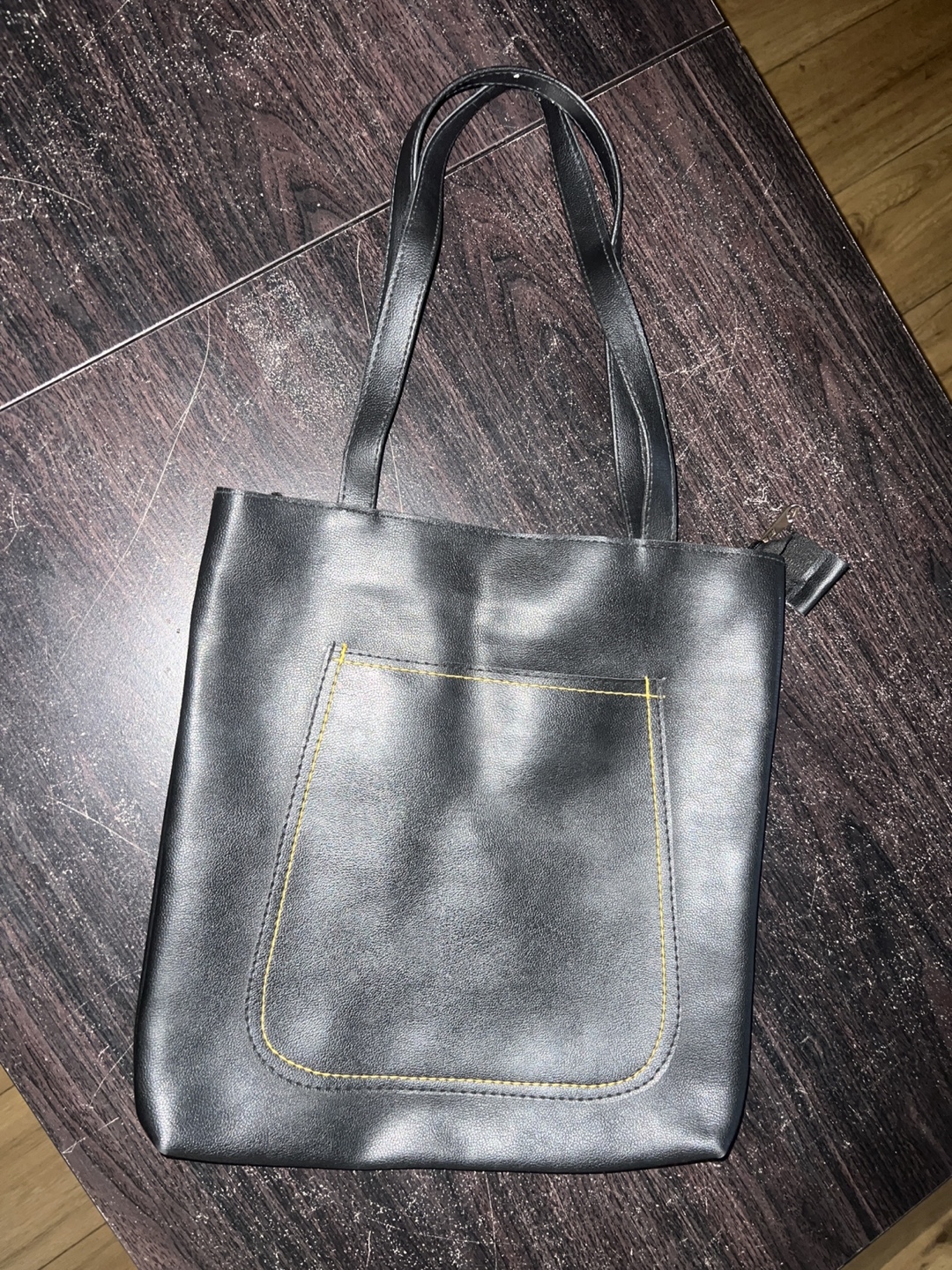 Black Tote Bag with Front Pocket