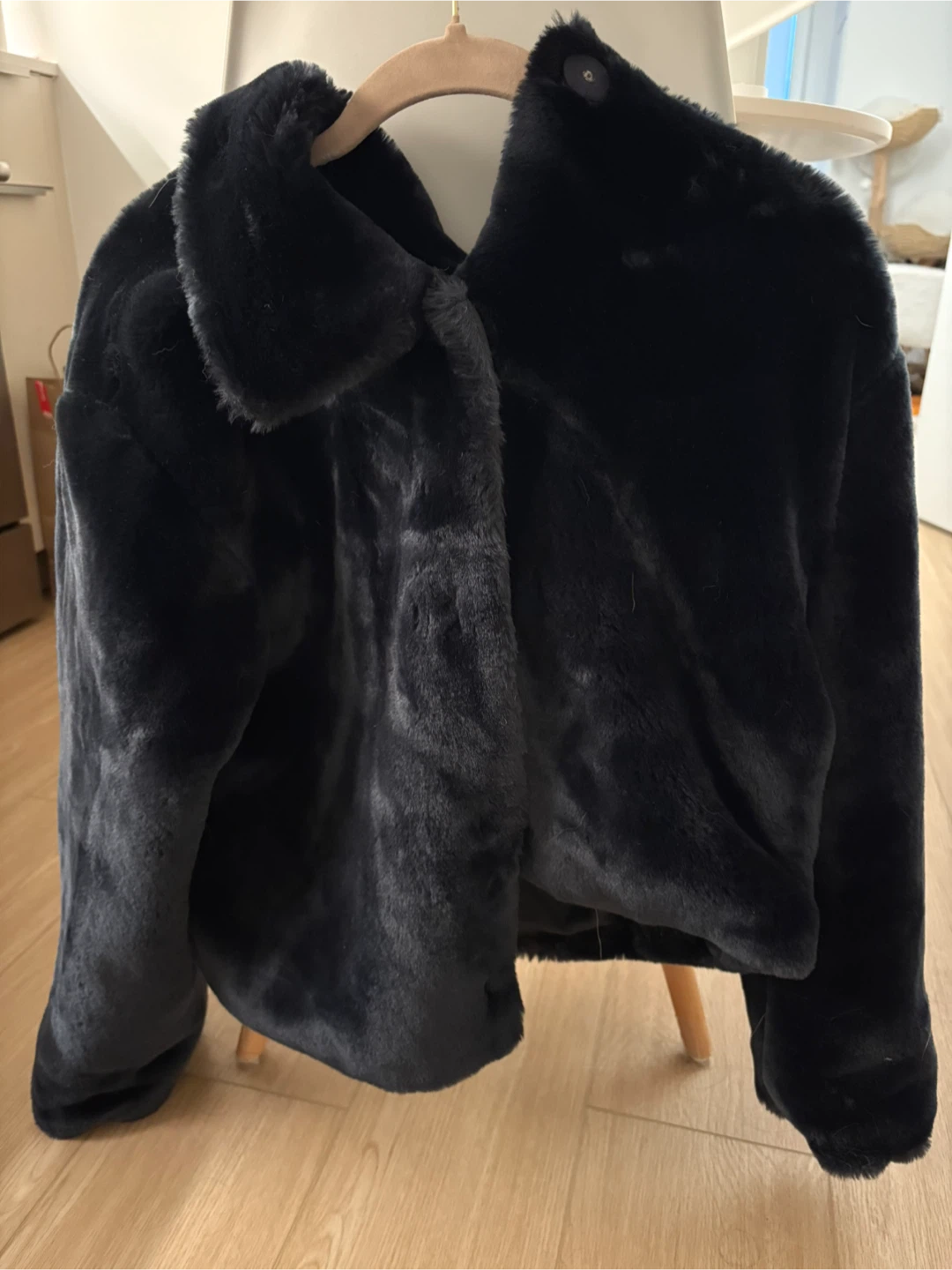 Faux Fur Cropped Jacket - Navy - photo 3