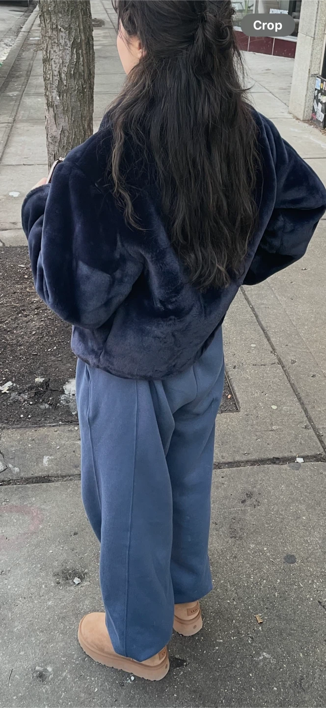 Faux Fur Cropped Jacket - Navy - photo 2