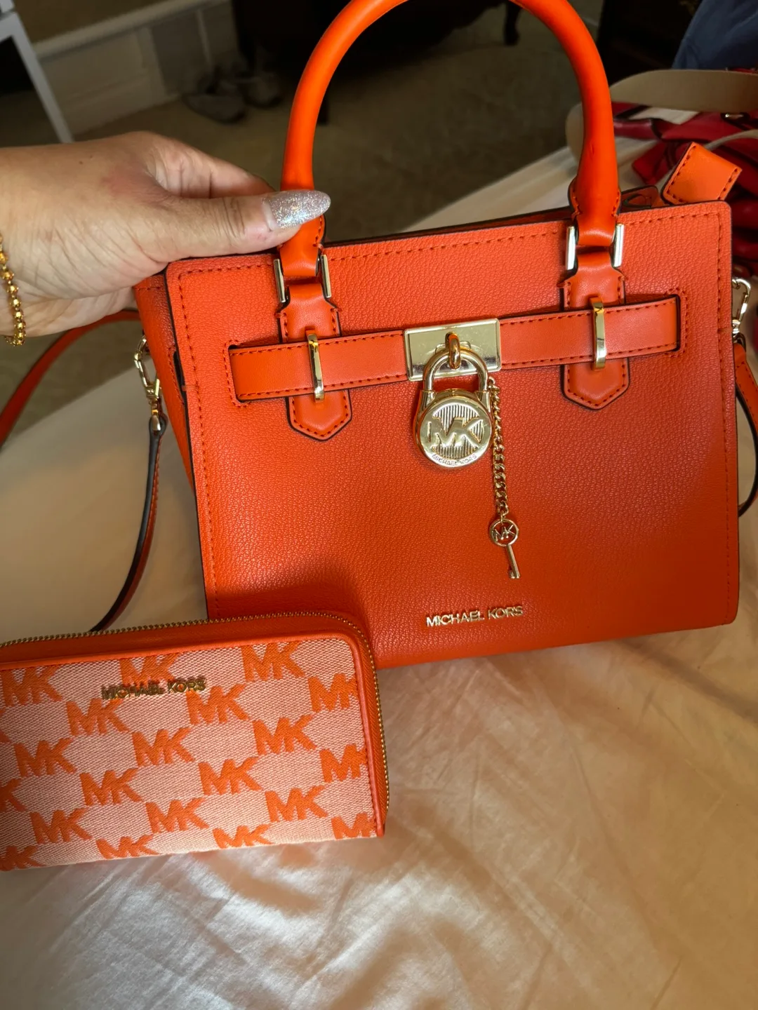 Michael Kors Orange Satchel & Wallet Set thumbnail