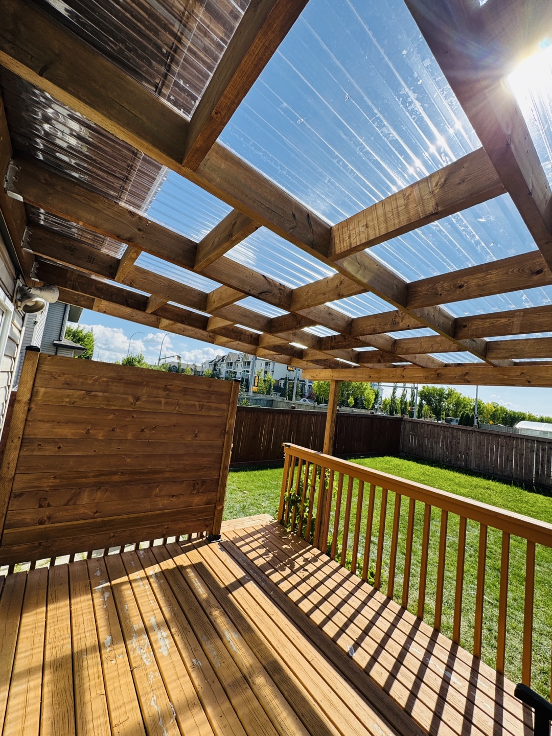 Composite deck wood deck pergola