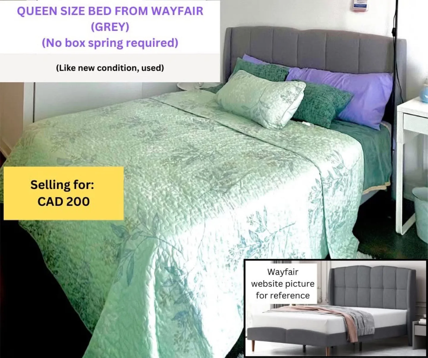 Queen Size Bed from Wayfair (Grey) thumbnail